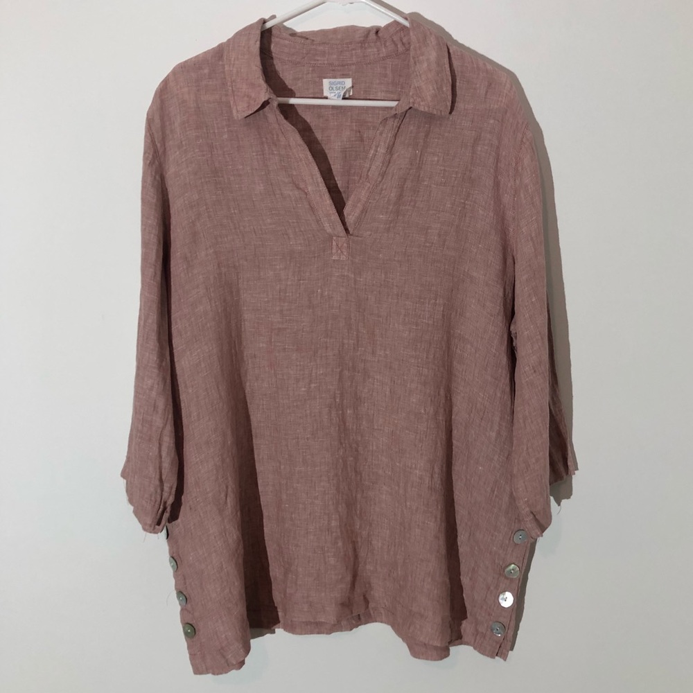Sigrid Olsen linen pink tunic top 1X